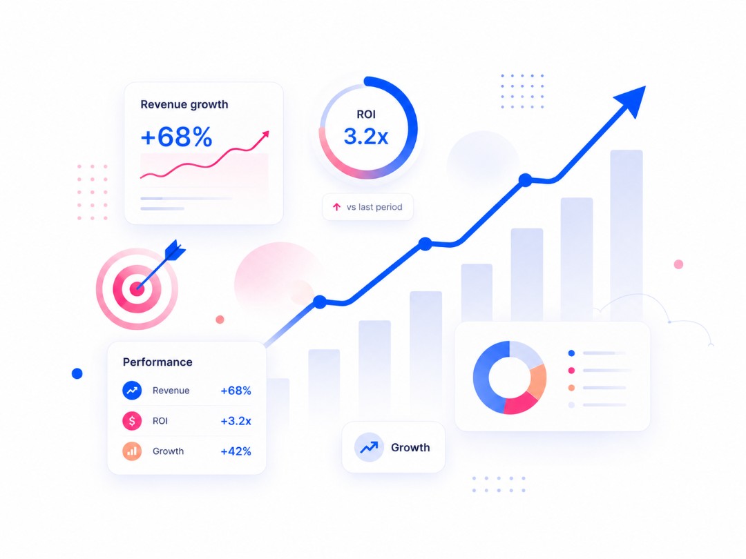 Marketing that delivers revenue — growth dashboard illustration