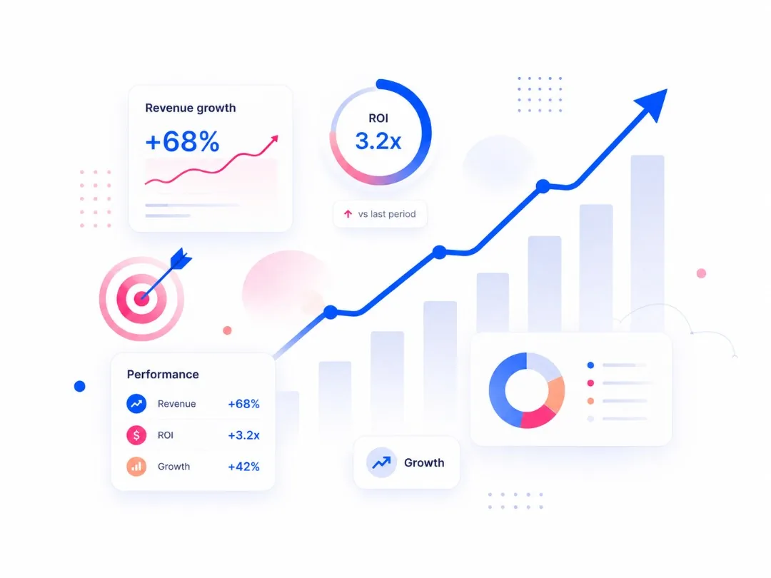 Marketing that delivers revenue — growth dashboard illustration